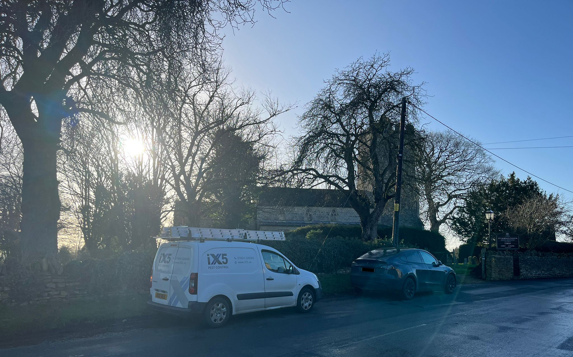 Commercial Pest Control in Olney this image shows our van parked outside a church in olney