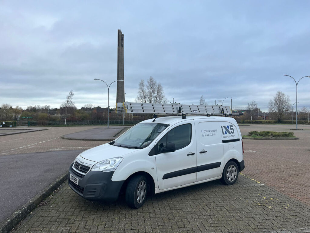Contact iX5 pest Control Northampton this image shows one of our vans at the Northampton Lift Tower