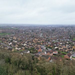 Commercial Pest Control in Corby this is an aerial shot of Corby Town on a grey winter's day